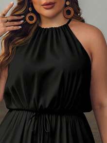 EMERY ROSE Plus Size Women's Solid Color Black Jumpsuit, Women's Summer Clothing, Women's Elegant Outfit, Outerwear, Office Wear Spring - Black - View 4