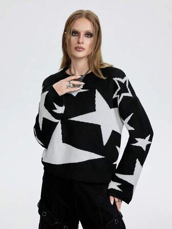 Breakform Women's All-Match Fashion Simple Pentagram Loose Knit Sweater
