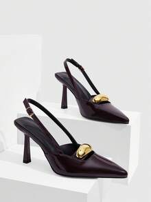 CUCCOO SZL Modne, eleganckie, metalowe, ozdobne czółenka z noskiem w szpic, idealne do dojazdów do pracy