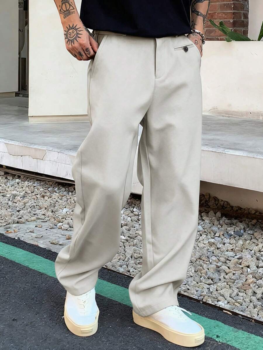 Claim Dot 男士时尚休闲衬衫和宽松长裤套装 - 淺灰色 - 查看 1