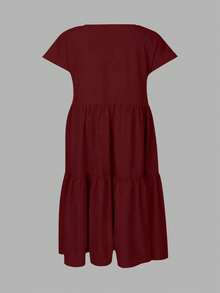 SHEIN Váy trơn màu thường ngày cỡ lớn, mùa hè - Màu Đỏ Sâu - Xem 2