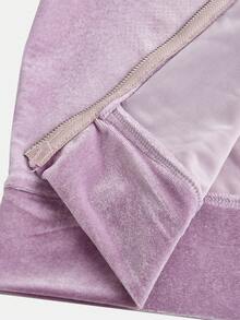 SHEIN Glowzi Teen Girl Velvet Rhinestone Zip-Up Hoodie Top And Slim Flare Pants Casual Elegant 2-Piece Set, Suitable For Halloween, Home, And Daily Wear - Lilac Purple - View 10