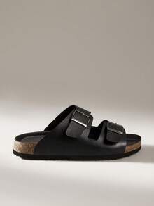 Solecia Sandalias casuales de uso diario con diseño de hebilla para mujer - Negro - Ver 1