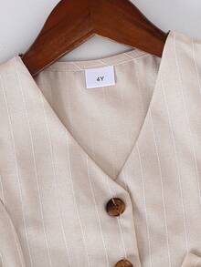 SHEIN 女童春夏休闲素色无袖背心和裤子套装 - 卡其色 - 查看 6