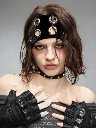 Grunge Punk 1 Stück Punk Metall Kreis Haarband, Straßen gestricktes Haarband, Yoga, Sport elastisches Haarband.