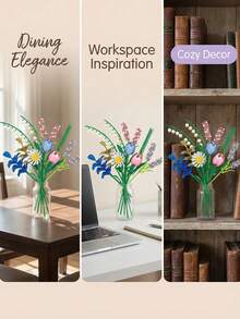 478pcs Lily Of The Valley/Tulip/Lavender DIY Building Block Bouquet - Fresh Home Office Dining Table Decor, Ideal Gift For Girlfriend & Family - Multicolor - View 8
