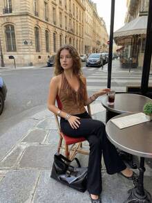 SHEIN MOD Solid Flare Leg Pants - Black - View 5