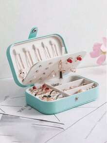 Madebyblanc 1 hộp đựng trang sức du lịch, hộp đựng trang sức chống nước đa năng, hộp đựng trang sức dung tích lớn, hộp đựng trang sức di động đựng hoa tai, nhẫn, vòng cổ, lý tưởng cho Halloween, Giáng sinh, quà tặng sinh nhật, quà tặng phù dâu, trở lại trường, trang trí phòng ngủ - Màu xanh nhạt - Xem 5