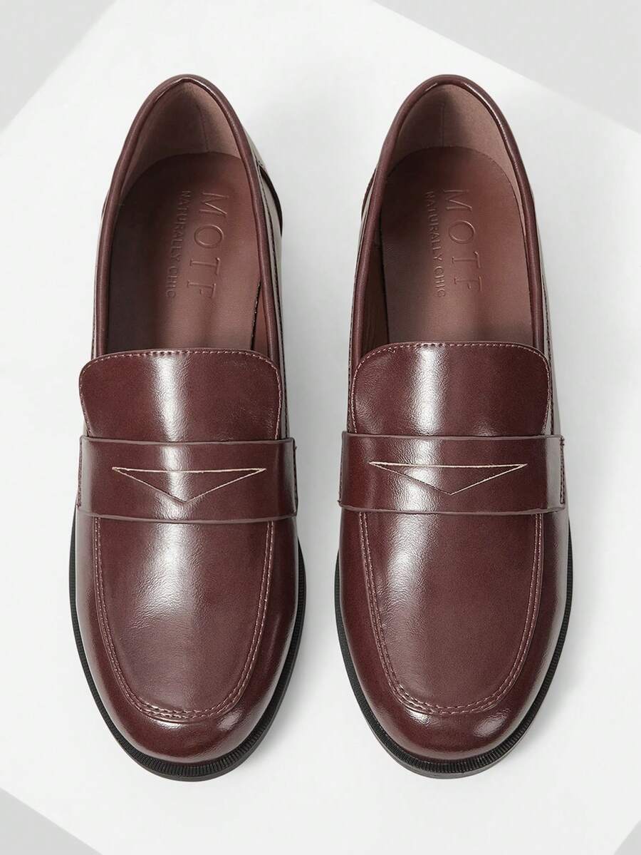 MOTF PREMIUM 女士PU皮革圆头乐福鞋 - 咖啡棕 - 查看 1