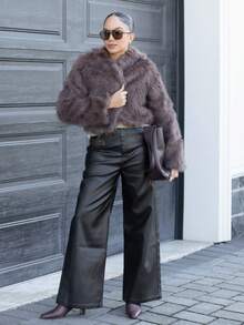 Melissa Matos 秋冬女士前开蓬松大衣 - 鏽棕色 - 查看 1