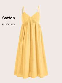 SHEIN EZwear 女士休闲黄色编织细肩带长裙，夏季 - 黃色 - 查看 5