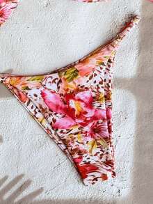 Swim Vcay Bộ bikini nữ phong cách nghỉ dưỡng, chụp ảnh bãi biển, họa tiết hoa hồng và da báo phối màu xuân/hè 2026, kiểu dáng tam giác, khóa ngọc trai và dây buộc điều chỉnh được. - Nhiều màu - Xem 3