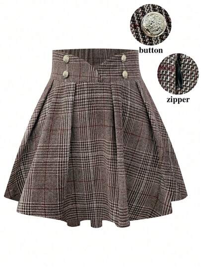 GlowEve CURVE Plus Size Plaid A-Line Skirt, Elegant And Slimming