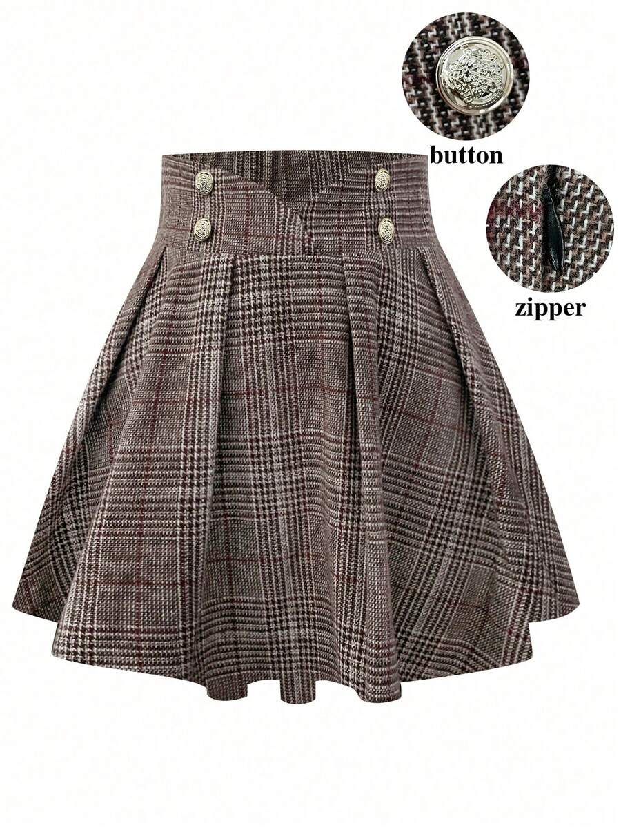 GlowEve CURVE Plus Size Plaid A-Line Skirt, Elegant And Slimming - Multicolor - View 1
