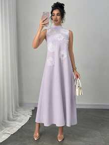 Modelyn Women's Elegant Ellegant Luxury Fit Long A-Line Dress,Lavender Summer Midi Casual Ankle Length Tea Party Party Wedding Vacation Dress - Mauve Purple - View 7