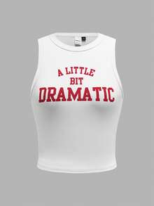 Mean Girls | SHEIN Women's Casual Everyday Commute Fashion Street Slogan Pattern White Tank Top, Summer - White - View 1