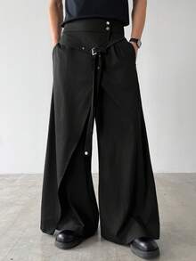 Manfinity Roghcode 男士纯色休闲裤 宽松黑色裤子 男士阔腿裤 超大码裤子 宽松男士阔腿裤 宽松裤 Sumwon Old Money，适合日常休闲、周末旅行、户外活动、探险旅行、轻松的工作环境或半正式场合，也是送给男友/丈夫、周年纪念/生日、派对、圣诞节、新年、婚礼的理想礼物。 - 黑色 - 查看 5