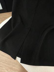 GlowEve 女士收腰A字直筒半身裙，前开衩设计，仿翻盖口袋，优雅职业风，适合职场、教师、独立日等场合，中长款 - 黑色 - 查看 5