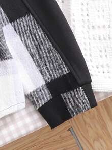 2pcs/Set Casual Plaid Patchwork Sweatshirt For Tween GirlsComfortable & Thick For Outdoor Activities - Black - View 4
