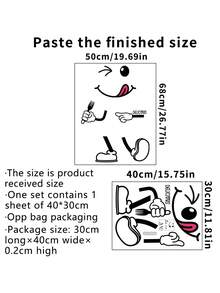 Zazumi Playful Smiling Cartoon Face Wall Sticker Adhesive PVC Decal Kitchen Bedroom Removable Home Decor For Refrigerator Cabinet Entryway Background With Cute Knife Fork Design Modern Simple Easy DIY Apply - Multicolor - View 5