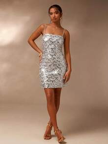 Glamine 女士亮片魅力时尚吊带迷你连衣裙 - 銀色 - 查看 7