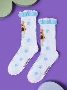 SCOOBY-DOO X SHEIN 1 Pair Puppy & Star Pattern Crew Socks For Women - Multicolor - View 2