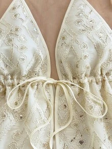 Soleia Áo không tay cổ chữ V thắt nơ sau lưng, đính cườm, thêu họa tiết lãng mạn dành cho nữ, thích hợp cho kỳ nghỉ, hẹn hò, ngày Valentine, tiệc trà chiều, tiệc tùng, đám cưới, đi biển, kỳ nghỉ xuân/hè, du thuyền, lễ hội âm nhạc, phong cách Boho. - Màu be - Xem 4