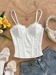 Soleia 白色蕾丝吊带背心，性感迷人，适合度假、约会和日常穿着，秋冬季款。 - 白色 - 查看 3
