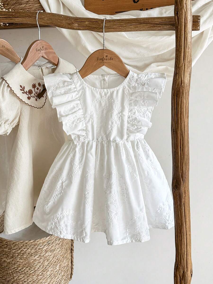 SHEIN Vintaside Kids 女婴梦幻网纱无袖纯色连衣裙，简约风格，适合节日、优雅外出和温馨居家时光，春夏款 - 白色 - 查看 1