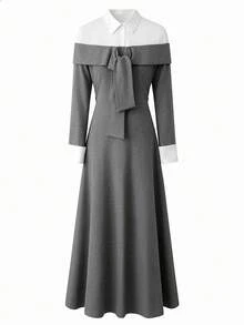 GlowEve CURVE Plus Size Casual Patchwork Long Sleeve Dress - Multicolor - View 1