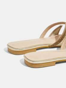 CUCCOO TILAWA Shiny Rhinestone Women's Flat Sandals With A Luxurious Style, Outdoor Vacation Style, Crown Rhinestone Women's Casual Commuting Flat Sandals Valentine's Day - Gold - View 5