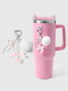 ROMWE Kawaii 1 Stück süßer und stilvoller Silberstern, weiße Kunstperle, rosa Kunstkristall, Cut Out Schleife, Harz-Sternanhänger zum Selbermachen als Schlüsselanhänger, Taschenanhänger, Becherhänger, Handyanhänger, inklusive Handyhalter-Aufkleber, geeignet für Frauen, Mädchen, Alltagsgebrauch, Geschenk zu Feiertagen - Rosa -1 - Übersicht 1