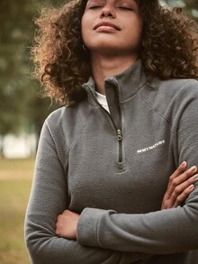 In My Nature Áo khoác nỉ nữ tay dài cổ đứng, khóa kéo nửa thân, phong cách thường ngày, thích hợp mặc ngoài trời. - Xám - Xem 8