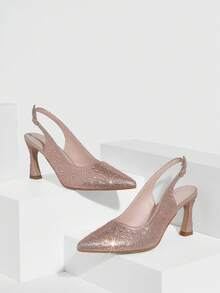 CUCCOO TILAWA 休闲水钻装饰尖头露跟女式高跟鞋 - 香檳色 - 查看 2