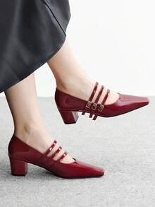 CUCCOO BIZCHIC 女士尖头搭扣设计时尚高跟鞋，适合日常穿着 - 紅色 - 查看 2