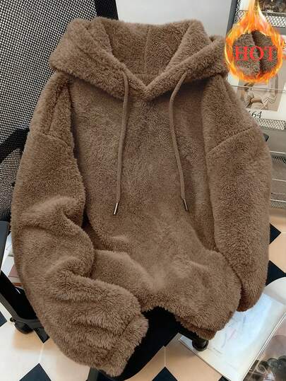 Resyla Estilo talla grande vendido, cálido, suave y delicado sudadera con capucha de imitación de lana de cordero para mujeres, cálido y de moda en otoño e invierno, adecuado para el trabajo diario y el transporte, citas y uso en casa, adecuado para mantenerse abrigado en otoño e invierno.