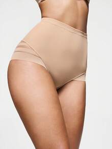 SHEIN Women's Solid Color High Waist Comfortable Breathable Sheer Shapewear Bottom - Apricot - View 4