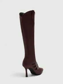 CUCCOO BIZCHIC 女士时尚优雅通勤搭扣过膝高跟靴 - 駝色 - 查看 11