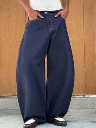 SWAVVY Casual Loose Fit Wide Leg Button Pocket Men Jeans