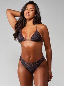 MISSGUIDED Reversible Leopard Print Triangle Bikini Set Two Piece Swimwear With Halter Neck And Cheeky Bottom For Beach Swimming Pool Summer - Multicolor - View 1