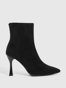 CUCCOO SZL Women's Fashion Versatile Pointed Toe Mid-Calf High Heel Boots - Black - View 3