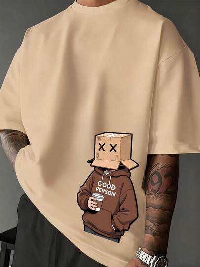 Glimmora Men's Casual Cartoon Letter Print Short Sleeve T-Shirt, Summer