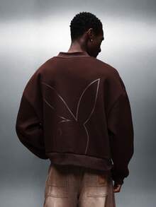 PLAYBOY X SUMWON Áo nỉ tay dài dáng crop top Essentials cổ kéo khóa nửa thân, in logo phía sau, kiểu dáng thường ngày. - màu nâu - Xem 5