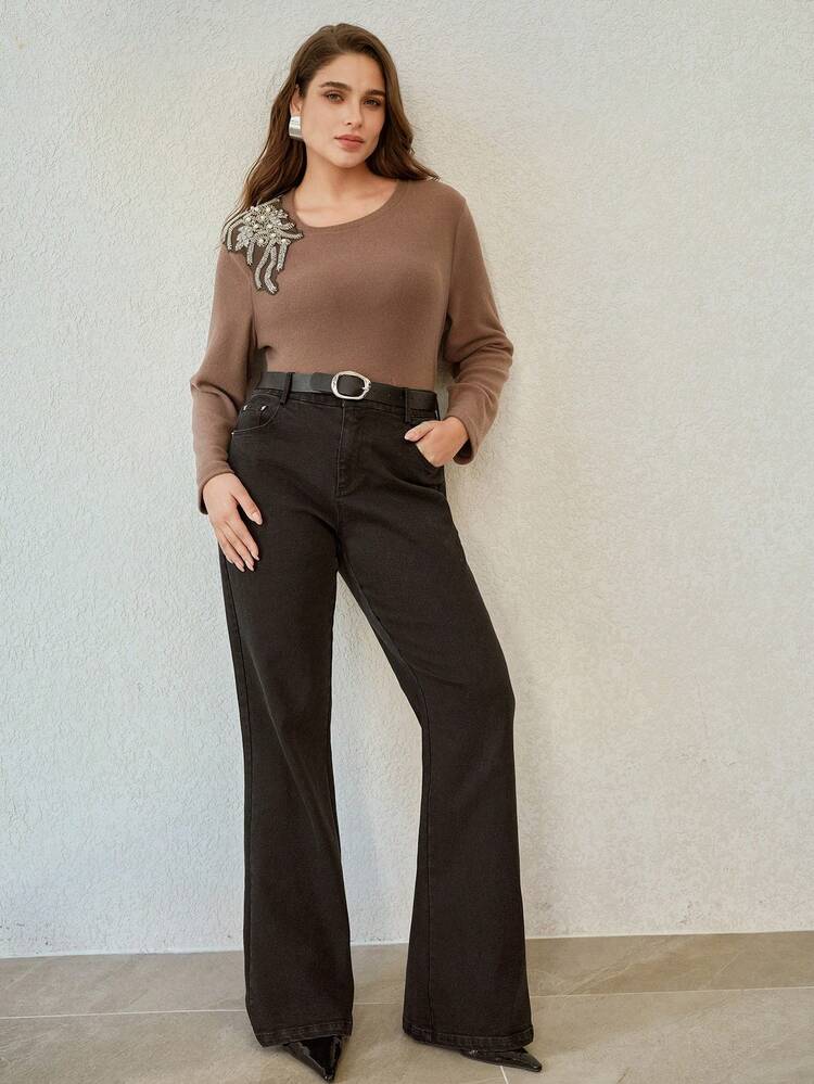 PLUS SIZE BLACK ALL-MATCH VERSATILE FLARED JEANS