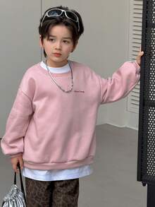 DAZY Toddler Boys Fleece Crew Neck Sweatshirt, Casual Loose Fit Street Style Graphic Print, Autumn - Pink - View 5