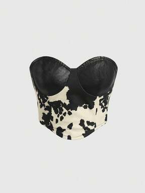 Hippie Vintage Western Animal Print Patchwork PU Leather Women Top