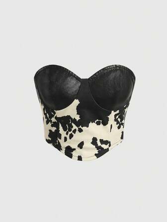 Hippie Top pour femme en patchwork de cuir PU imprimé animal vintage western