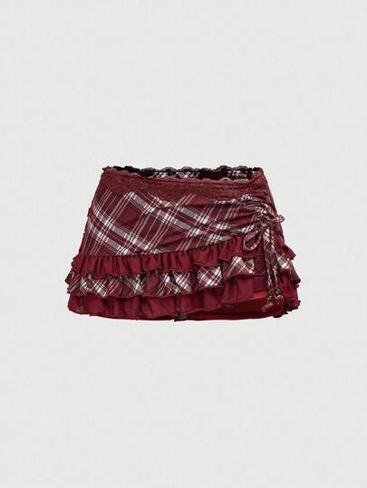 ROMWE Avant Gonna mini asimmetrica in stile retrò da college, con motivi in pizzo e patchwork