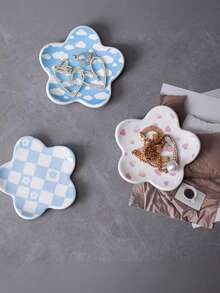 Joivida 1 Stück, elegantes Blumenmuster Schmuckschale - Rosa Grün, Gelb, Rosa, Blau oder Schachbrettmuster - Ohrring, Ring, Halskette Aufbewahrungsschale - Schminktisch, Schreibtisch Dekoration - Geschenk zum Geburtstag/Valentinstag für Frauen - langanhaltend Keramik Dekorationen, Schmuckausstellungsregale, Schlüsselanhänger, handgemalter Schmuck, Halsketten Regale, Mode Displays, Ring Schalen, Schmuckausstellungsschalen - Verschiedenfarbig - Übersicht 4