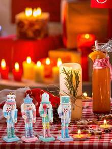 3-4pcs/Set 13cm Nutcracker Hanging Ornaments, Nutcracker Soldier Christmas Tree Pendants, Creative Wooden Puppet Soldier Christmas Decorations, Home Holiday Decor, Suitable For Christmas Party, Holiday Decor, Home Decor, Party Favors, Room Decor - Multicolor - View 4